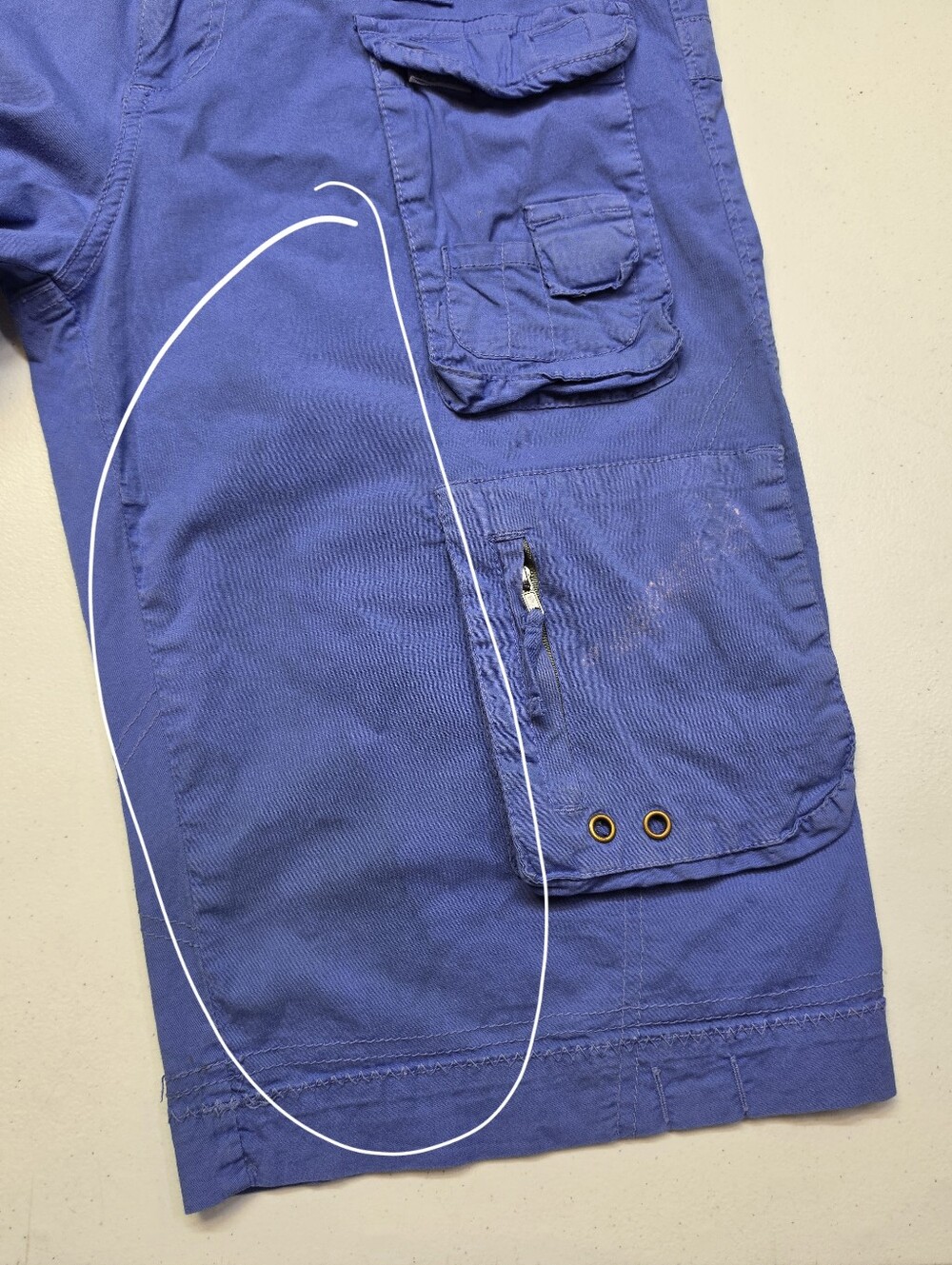Pete & Greta Y2K Unisex Blue Cargo Bremuda Shorts Utility Pockets Thrashed - Picture 7 of 13